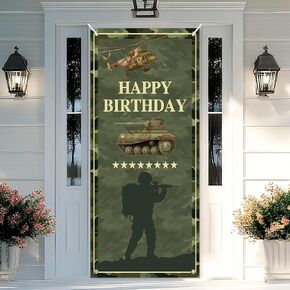 Camo Happy Birthday Backdrop Banner Army Military Camouflage Theme Door Decor for Veterans Soliders Men Boys Birthday Party Favors Decorations Supplies 35.4x72.8in-BECKTEN