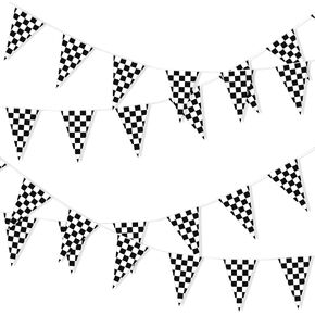 Tatuo Checkered Flag 114.8 ft Checkered Flag Banner Cars Party Decorations Checkered Flag Party Supplies Checkered Flag Pennant Banner 48 Pieces Party Birthday Decor