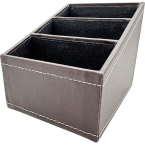 PU Leather Organizer Box, 3-Rank Divider, for Office Supplies, Living Room, Stationery, Remote Control, Cell Phone Storage (Brown)