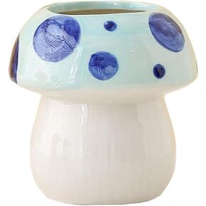 WAIT FLY Cute Mushroom Shaped Ceramic Pen Pencil Holder Makeup Brush Holder Paint Brush Holder Toothbrush Holder, Desktop Organiser for Home, School and Office-Red