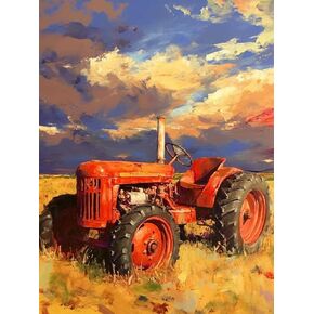 KAYEIUU Red Tractor Diamond Art Painting Kits for Adult, Vehicle 5D Diamond Art for Adults, Round Drill Painting by Diamonds Art and Crafts for Home Wall Decor Gift 12x16 inch