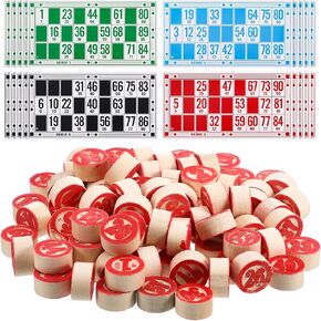 Russian Bingo Game Set Board Games Russian Tambola Kit of Wood Barrels Bingo Cards Chips for Family Adults