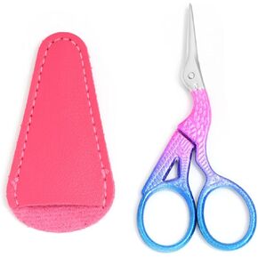3.6 Inch Sewing Embroidery Scissors with Artificial Leather Cover Stainless Steel Stork Scissors Vintage Embroidery Scissors for Needlework, Manual Sewing Handicraft (Rose Gold)