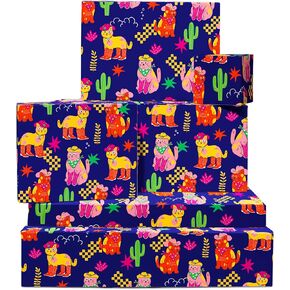 CENTRAL 23 Cat Wrapping Paper - 6 Sheets Of Funny Birthday Gift Wrap - Cowboy Cats - Wild West - Cactus - Purple - For Men Women - Comes With Stickers