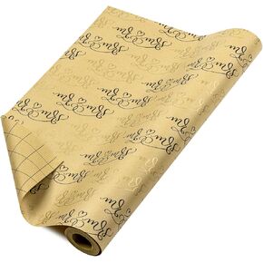 RUSPEPA Kraft Wrapping Paper Roll - Mini Roll - Mr. & Mrs. Pattern Great for Wedding, Anniversary - 17.5 Inches X 32.8 Feet