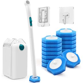 Disposable Toilet Brush with Tweezers, Toilet Bowl Wand Holder Set with 42PCS Cleaner Refills, Bathroom Cleaning System for Sink Bathtub Drain Wash Basin Urinal (Blue)