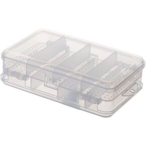 AKOAK 1 Pack Double Compartment Portable Jewelry Box Plastic Transparent Earrings Storage Box 10 Grid Mini Storage Box (Brown)