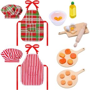 Hungdao Christmas Elf Accessories Mini Elf Baker Outfit Set Include Apron Hats Rolling Pin Egg Cookie Tray Set Mixing Bowl for Xmas Elf Decorations, Elf is Not Included (Stripe Style)