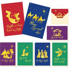 Whaline 50 Pack Christmas Cards Boxed Gold Foil Nativity Scene Greeting Cards with Envelopes & Stickers Blank Note Cards for Christian Xmas Party Supplies, 4 x 6 Inch