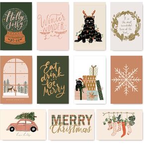 AnyDesign Christmas Greeting Cards Bulk 33 Pack Boho Art Winter Xmas Holiday Note Cards with Envelope Matching Stickers Christmas Blank Cards for All Occasions Wedding Birthday Baby Shower, 4 x 6 In