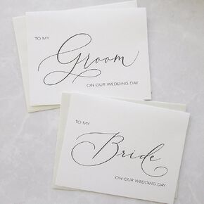 Set of 2 Wedding Day Cards with Shimmer Envelopes, To My Bride on our Wedding Day Card, To My Groom on our Wedding Day Card