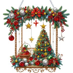 Christmas Tree Diamond Painting Acrylic Hanging Kits for Adults, DIY Special Shaped Diamonds Art Window Pendant Ornament for Home Decor(Christmas Tree)