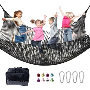 Climbing Net for Kids - 9.9FT x 9.9FT Double Layers Heavy Duty Playground Safety Net, Climbing Cargo Net for Tree House Tree Fort, Back Yard, Jungle Gyms, Monkey Bar Security Mesh（Rainbow）
