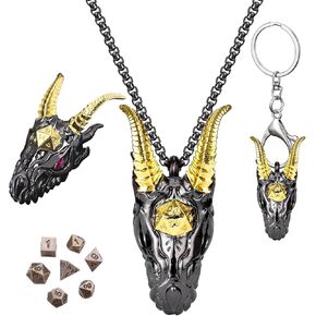 ManChDa DND مجموعة نرد المعادن DND النرد قلادة التنين قلادة للرجال قلادة على شكل تنين الزنزانات والتنينات D20 قلادة in Kuwait