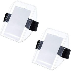 2 Pieces Arm Badge Holder Card Holder Armband ID Badge Holder Armband ID Card Badge Holder with Adjustable Elastic Strap Band for Work Pass, Transparent