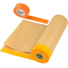 Pre-Taped Masking Paper for Painting, 18 inch x 66 feet Painters Paper Roll and 1 inch x 66 feet Masking Tape, Tape and Drape, Automotive Paint Masking Paper for Painting Cars Auto Body Wall Floor