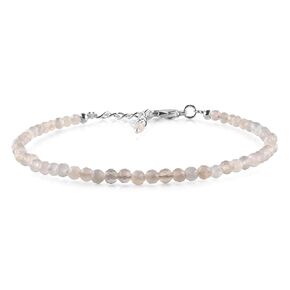 YANARA Grey Moonstone Beads Bracelet, June Birthstone, Natural Gemstone, Micro Beaded, Dainty Handmade Jewelry for Women, Energy Healing Crystals, Silver Plated Chain 8 inch