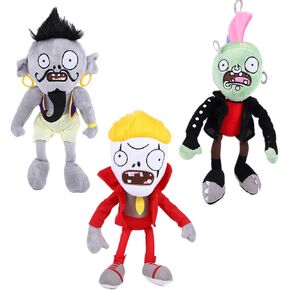 3 PCS PVZ Plant and Zombies Plush Toy Stuffed Soft Doll, 2025 Upgraded Rock Roll Zombie, Bullfight Zombie, God Light Zombie Plush Figure Toy