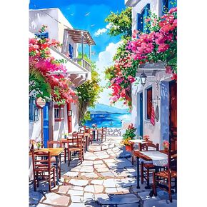 Lxmsja Greek Street Scenery Acrylic Full Drill Diamond Art Kits for Adults 12x16 inch