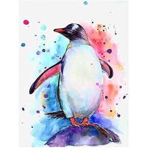 5D DIY Diamond Painting Kit, Penguin 5D Diamond Art Kit Full Round Drill, Embroidery Dots Kits Arts Craft Mosaic Making Cross Stitch for Home Wall Decor Cute Penguin 12x16 inch