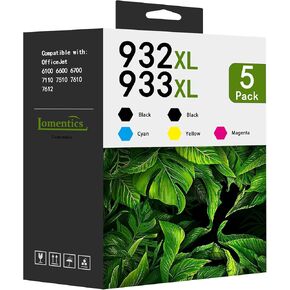 932XL 933XL Ink Cartridges Combo Pack (5 Pack,2Black/1Cyan/1Magenta/1Yellow) - LOMENTI Compatible 932XL 933XL Ink Cartridge Replacement for Officejet 6100 6600 6700 7110 7610 7612 Printer