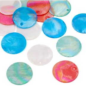 Beadthoven 25mm Natural Capiz Shell Beads 24pcs Flat Round Disc Shell Beads Mixed Mini Coin Dangle Seashell Beads Ocean Seashells Beads for Jewelry Making Earrings Necklace Supplies
