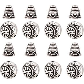 Pandahall 10Sets/20pcs Tibetan Silver Guru Bead Prayer Beads Charms Sets 3-Hole Round & Calabash Buddha Head Beads Cap Antique Silver Mala Jewelry Making