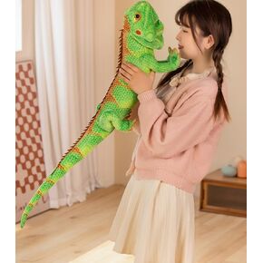 Realistic Green Lizard Stuffed Animal, Chameleon Doll, Reptile Soft Toy - Maned Lizard Wildlife Toy Gift for Kids (26.5 inches)