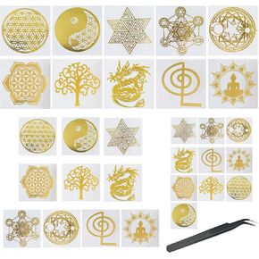 Yayatty 30 Sheets Metal Stickers Epoxy Resin Mold Fillings Jewelry Making Filler Material with Tweezers Set for DIY Art Crafts Decoration Jewelry Making Filler Material