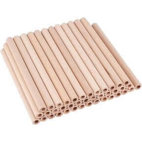 OLYCRAFT 40Pcs 7.9x0.6 Inch Hollow Wood Sticks Round Wooden Dowel Rod with 0.3 Inch Hole Unfinished Beech Wood Rods Natural Wood Round Rods for DIY Crafts Arts Projects
