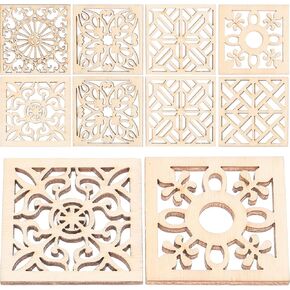 Gadpiparty 20pcs Wooden Crafts Wooden Shapes for Crafts Wood Flower Slices Wooden Pieces Flower Cutouts Wooden Ornaments Wood Chips Square Wooden Flowers and Trees Craft Wood Embellishments