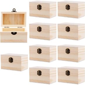 FUNSUEI 10 PCS 3.94 x 2.36 x 2.36 Inch Unfinished Wooden Jewelry Box, Small Unfinished Wood Box for Crafts, Wooden Box with Hinged Lid for DIY, Storage, Gift