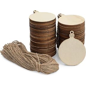 Bright Creations 80 Pack Unfinished Wood Circle Christmas Tree Ornaments for Crafts, Festive Wooden Round Decorative Hanging Ornaments for The Xmas Holidays (2.7 x 3.5 x 0.1 inch)