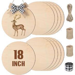 Suzile 10 Pcs 18 Inch Round Wood Circles for Crafts Unfinished Wooden Blank Signs Wood Circles for Craft Round Wood Disc for DIY Christmas Home Decor Painting