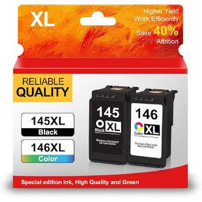 PG-145XL CL-146XL Ink Cartridges Combo Pack Replacement for Canon 145XL/146XL 145 146 High Yield for PIXMA TS3110 iP2810 MG2410 MG2510 MG2910 MG3010 (1 Black, 1 Color)