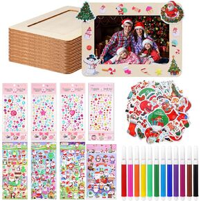 Thyle 10 Sets Christmas Photo Frame Craft Kit Christmas Picture Frame DIY Painting Craft Kit with 12 Pcs Painting Pen 4 Crystal Diamond Stickers 4 Christmas Stickers 100 Christmas Bling Sticker