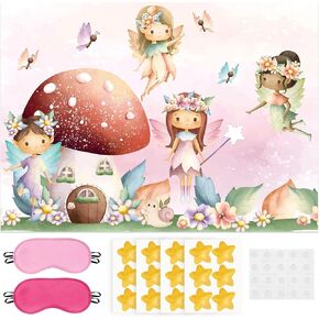 Pin the Star Wand On the Fairy Game Cartoon Wing Angel Butterfly Poster with 24Pcs Stickers Fun Activity Party Decorations Supplies Wall Decor for Kids Girls Garden Themed Birthday Baby Shower