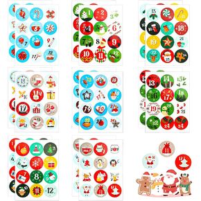 192pcs/16 Sheets Christmas Advent Calendar Stickers, 24 Days Christmas Countdown Number Stickers Gift Tag Labels for DIY Craft Xmas Countdown Decoration (8 Styles)