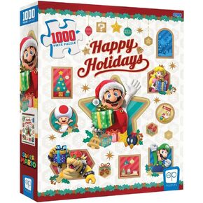 Super Mario Happy Holidays 1,000 Piece Jigsaw Puzzle | Collectible Holiday Puzzle Featuring Mario, Princess Peach, Bowser, Yoshi, and Luigi | Officially Licensed Nintendo Merchandise