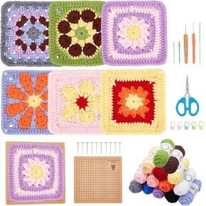 ORIGACH 12 Set Crochet Daisy Flower Granny Square Crochet kit for Beginners Adult, 6 in 1 Handmade Crochet Coasters kit Complete Knitting Kit with Step-by-Step Video Tutorials Yarns Crochet Hook