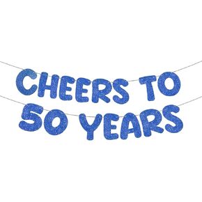 Fulmoon Cheers to 50 Years Banner Glitter 50th Birthday Banner Pre Strung Happy 50th Anniversary Wedding Retirement Backdrop Party Decoration Hanging Garland Kit for Women Men(Navy Blue)
