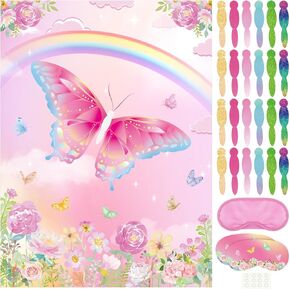 PLULON Butterfly Party Pin Game for Kids Pin The Tail on The Butterfly Birthday Game Poster for Boys Girls Birthday Party Favors Wall Decorations Classroom Activities