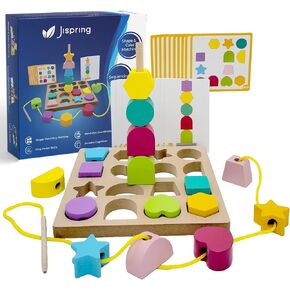 Jispring Shape Puzzles for Dementia, 3-in-1 Color Matching Games, Wooden Shape Sorter for Alzheimers, Beads Sequencing for Elderly, Fidget Sensory Toys for Autism, Keeping Hands Busy, Anxiety Relief