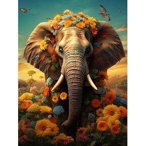 Reofrey DIY Diamond Art Kits for Adults Elephant, Animal Full Drill Round Rhinestone Diamond Painting Kits, Cross Stitch Embroidery Canvas for Crafts Home Decor 30x40cm X13