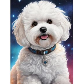 YEEIFFD Cute Dog Portrait Diamond Painting Kits for Adults Beginners, Bichon Frise Dog 5D Diamond Art Kits, DIY Full Round Drill Gem Art, Home Wall Decor 12x16inch