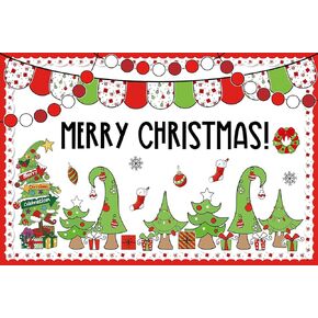 Whaline 94Pcs Merry Christmas Bulletin Board Decoration Kit Holiday Bulletin Board Set Xmas Tree Snowflake Gift Paper Cutouts with Glue Points for Classroom Office Home Decor
