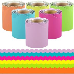 6 Rolls Bulletin Board Borders, BetterJonny 196.8ft Scalloped Classroom Borders Trim Colorful Bulletin Boarder Decorations for School Bulletin Board White Board Cork Board Decor
