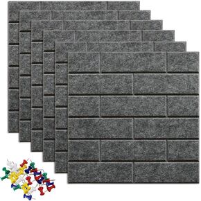 Large Pin Board Notice Boards for Wall with 30 Push Pins, 6 Packs 11.8"x11.8" Felt Board Tiles for Home Office Kitchen, Bulletin Board Soundproof Wall Tiles for Photos Memos