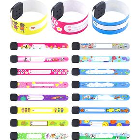 16 Pieces Children Safety ID Wristband, Reusable Identification Bracelets Adjustable Waterproof ID Bands for Boys and Girls (16 Styles)