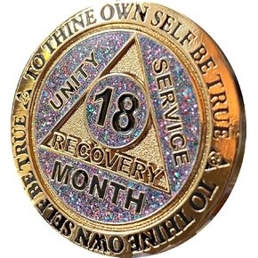18 Month AA Medallion Reflex Funfetti Birthday Glitter Gold Sobriety Chip